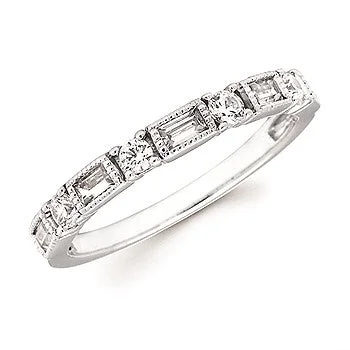 Baguette And Round Diamond Milgrain Band