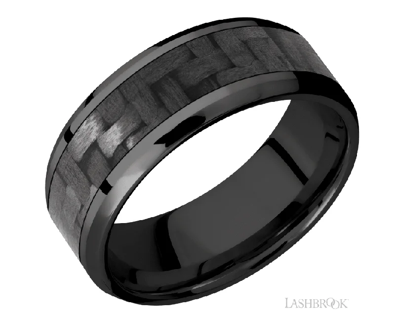 Beveled Zirconium Band With Carbon Fiber Inlay