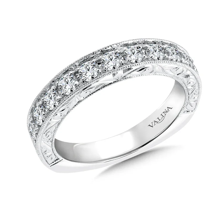 True fit matching diamond wedding band and a beautiful reminder of that special day for years to come.