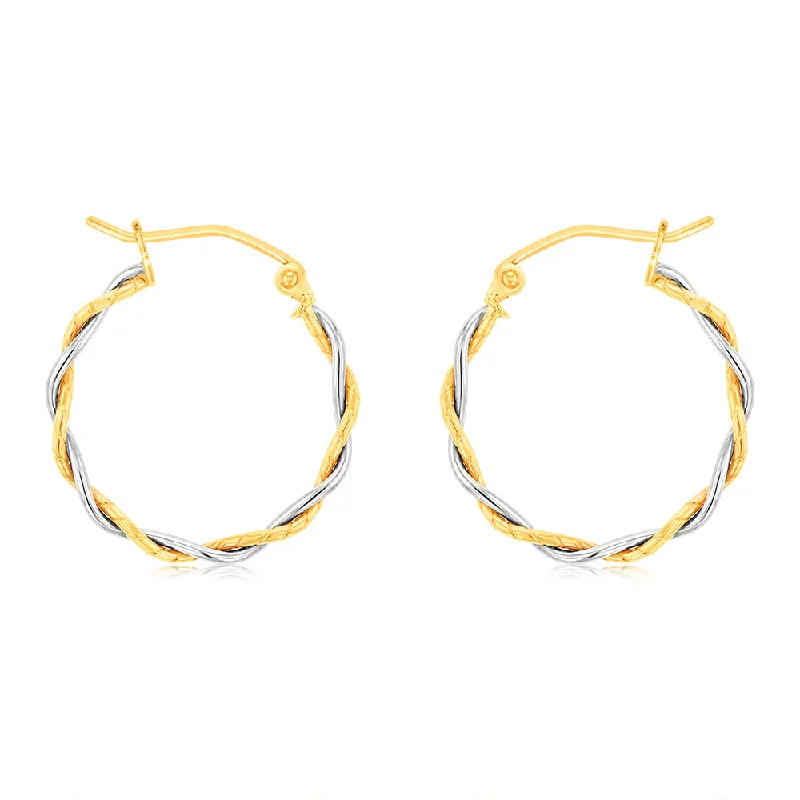 9ct Two Toned Silverfilled Twisted Hoop Earrings