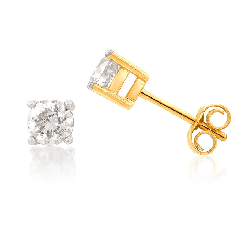 9ct Yellow Gold 1 Carat Diamond Stud Earrings