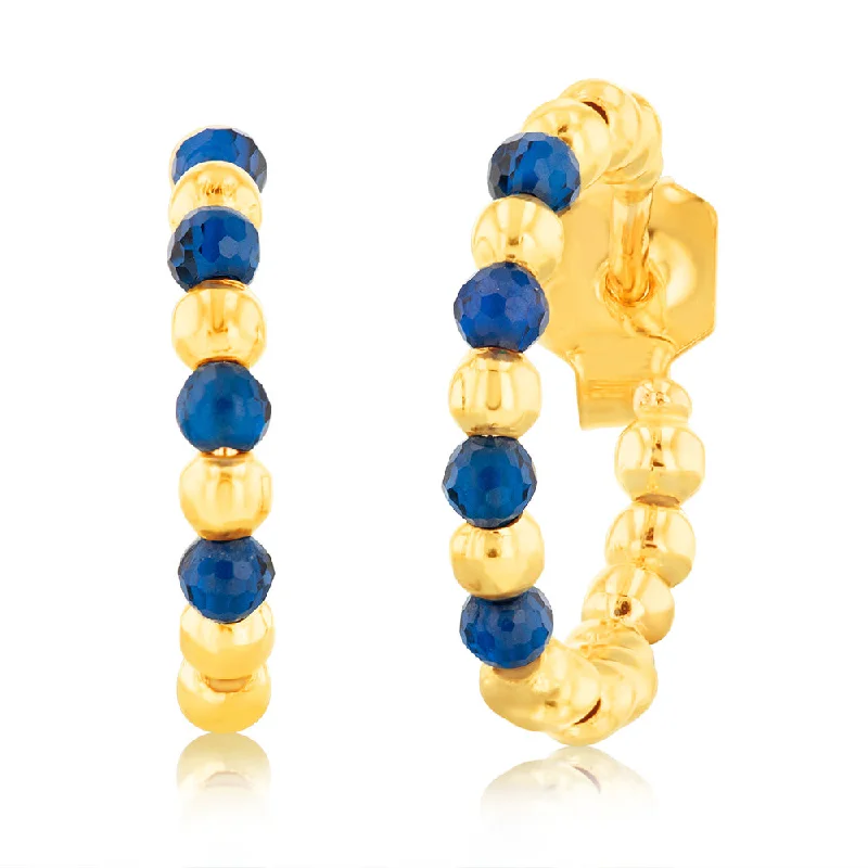 9ct Yellow Gold Created Round Blue Spinel 3/4th Open Hoop Earrings