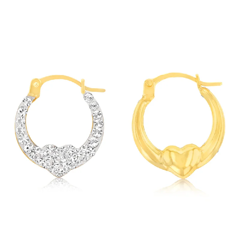 9ct Yellow Gold Crystalique Heart Creole Earrings