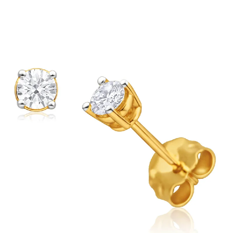 9ct Yellow Gold Diamond Stud Earrings