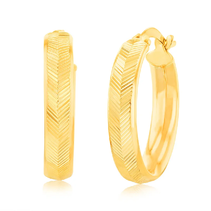 9ct Yellow Gold Double side Diamond Cut Hoop Earrings