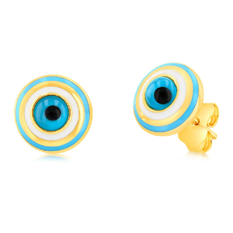 9ct Yellow Gold Enamel Evil Eye Stud Earrings