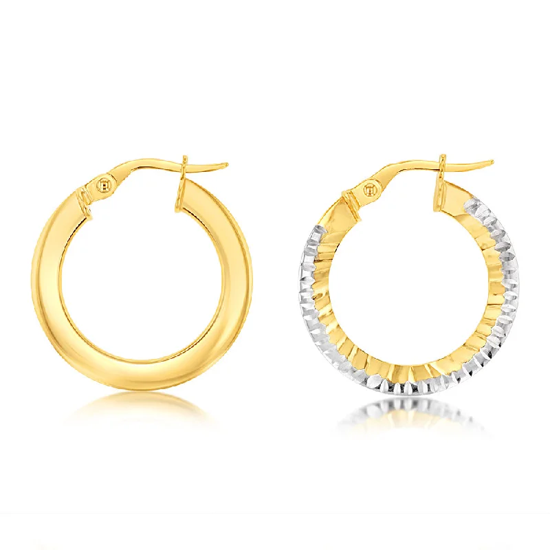 9ct Yellow Gold Fancy Diamond Cut Hoop Earrings