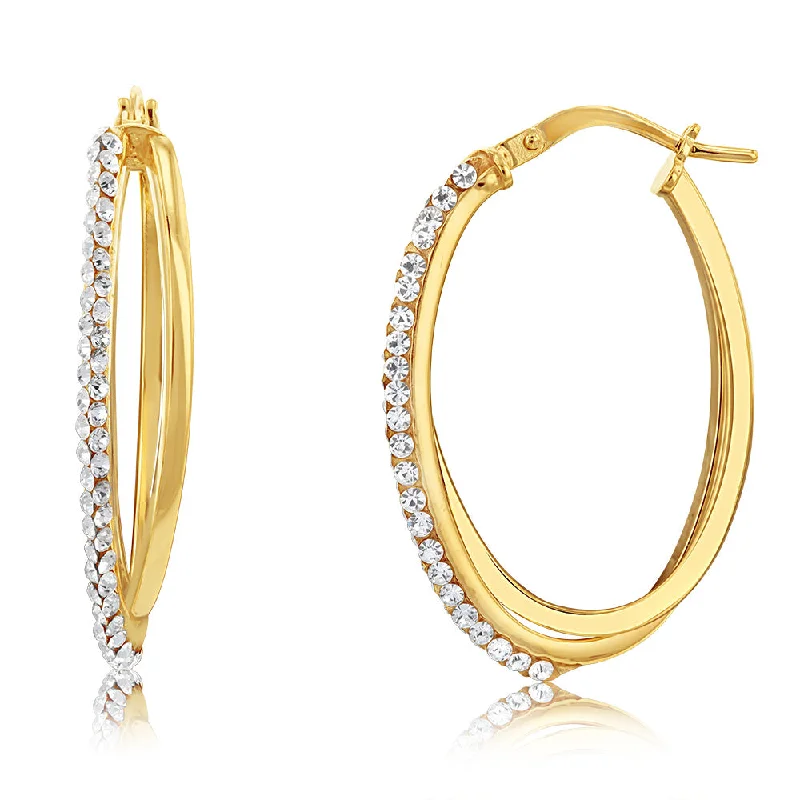 9ct Yellow Gold Silverfilled Crystal Twin Hoop Earrings