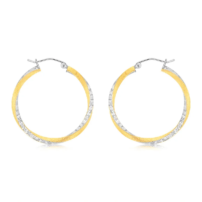 9ct Yellow Gold Silverfilled Diamond Cut Fancy Hoop Earrings