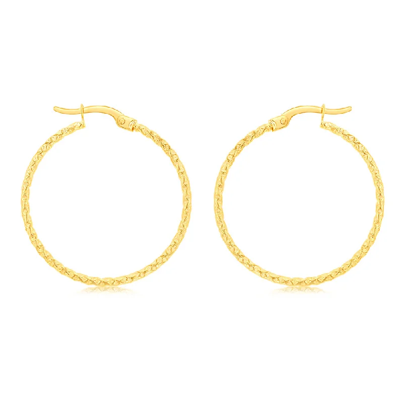 9ct Yellow Gold Silverfilled Fancy Textured Hoop Earring