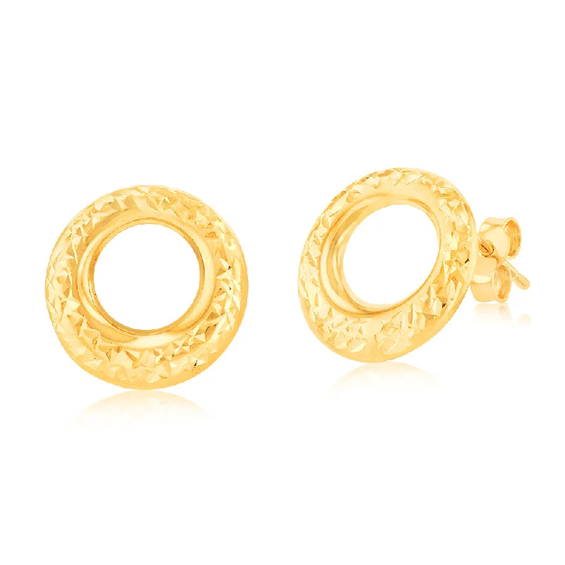 9ct Yellow Gold Textured Circle Of Life Stud Earrings