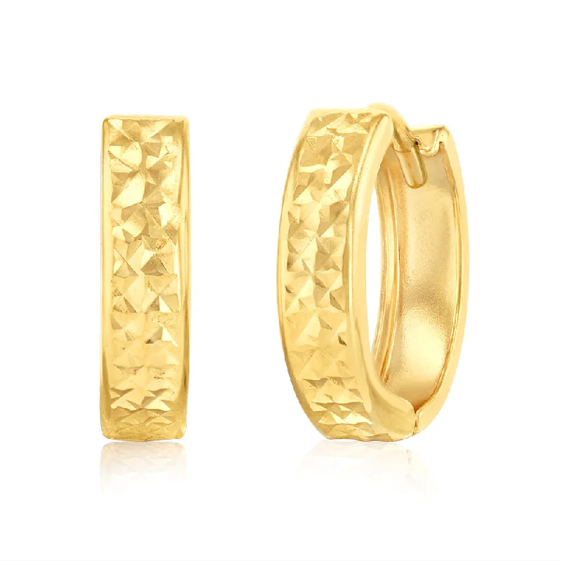 9ct Yellow Gold Textured Fancy Hoop Earring