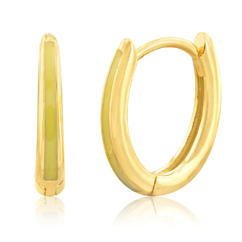 9ct Yellow Gold Yellow Enamel Plain Hoop Earrings