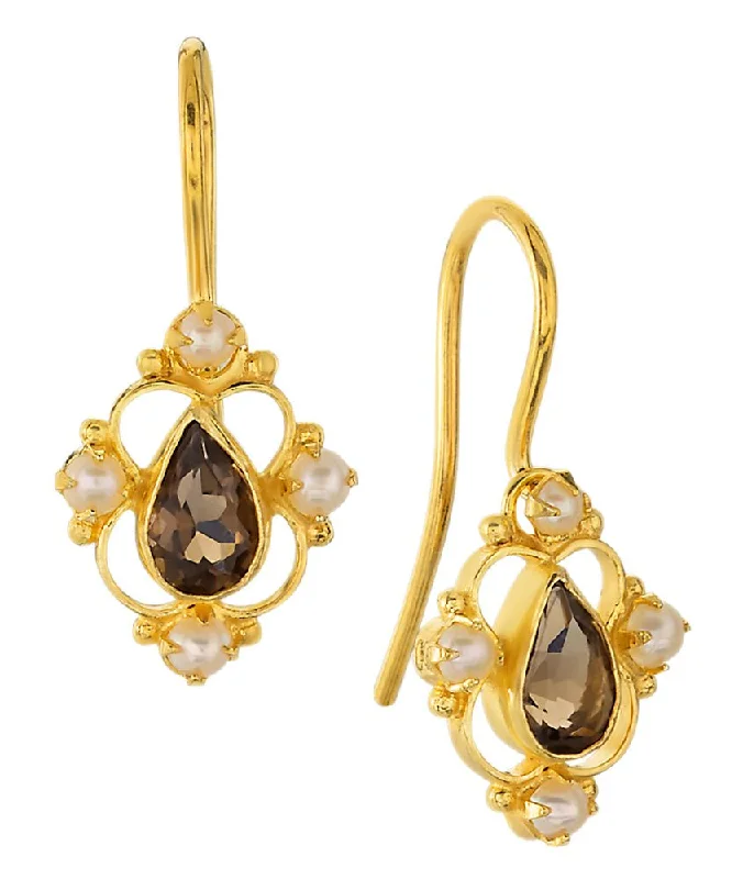 Daphne Dearheart Smoky Topaz and Pearl Earrings