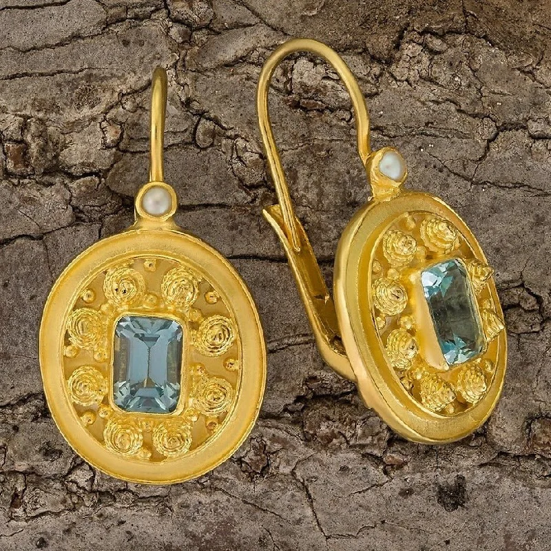 Dhaka Blue Topaz and Pearl Earrings