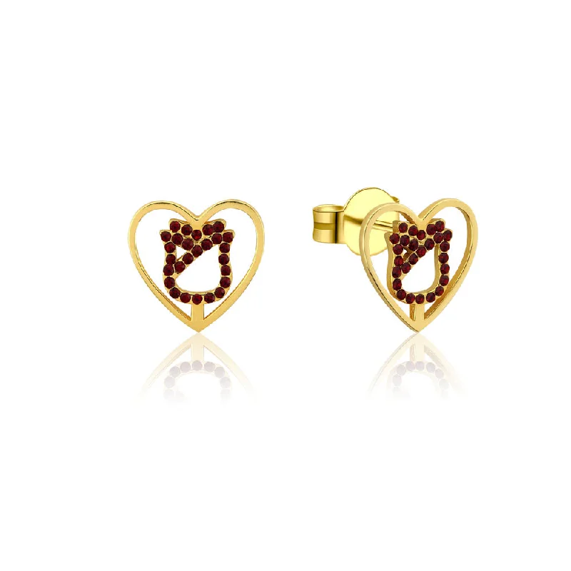 Disney Princess Gold Plated Beauty & Beast Enchanted Rose Stud Earrings