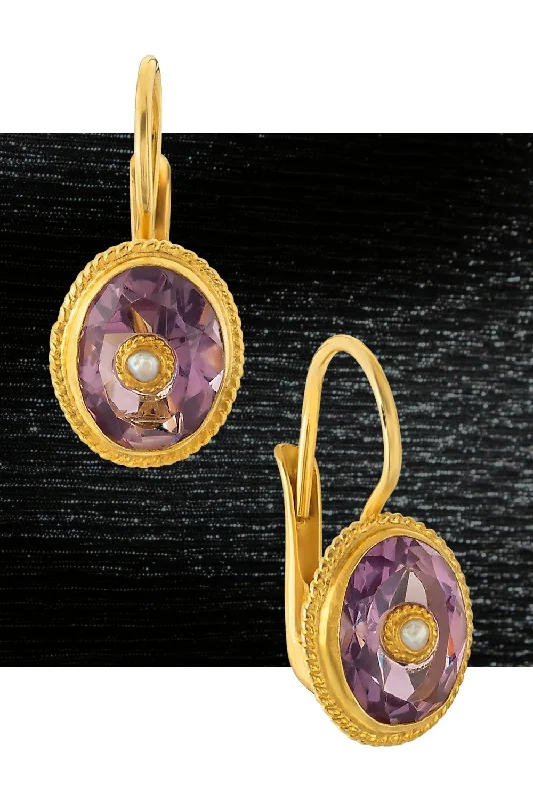 Georgian Drop Amethyst and Pearl Earrings