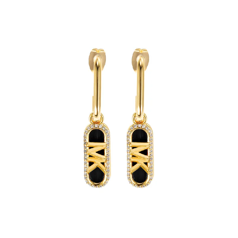 Michael Kors 14ct Yellow Gold Plated Brass Black Onyx Empire Charm Drop Earring