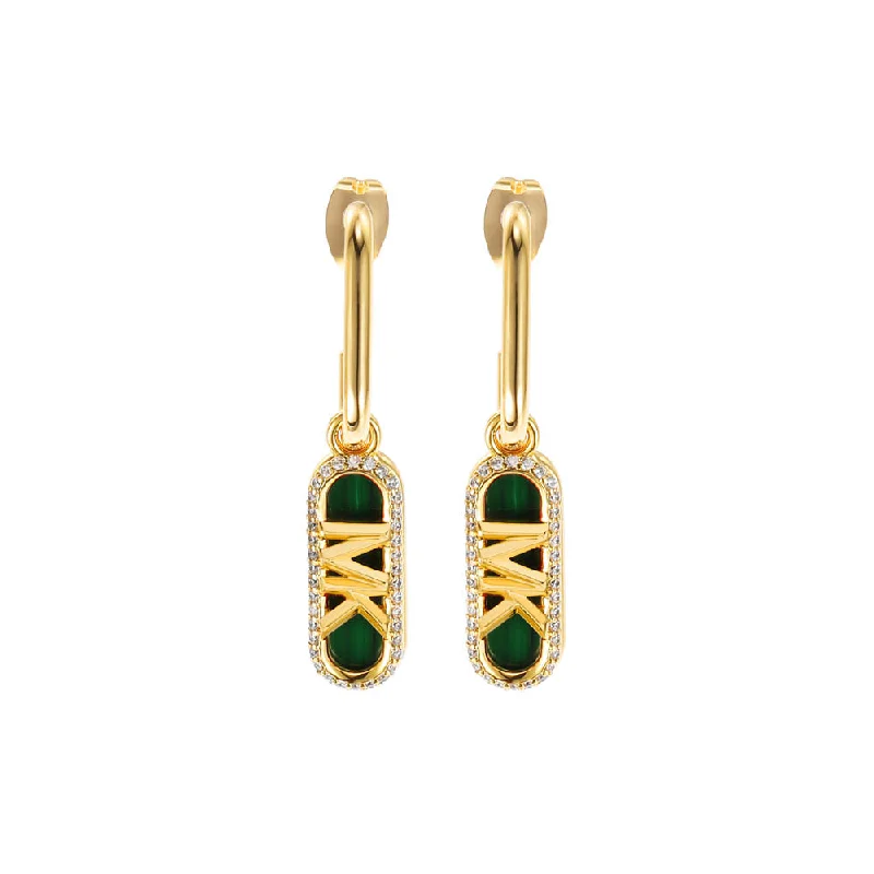 Michael Kors 14ct Yellow Gold Plated Brass Malachite Acetate Empire Charm Drop Earring