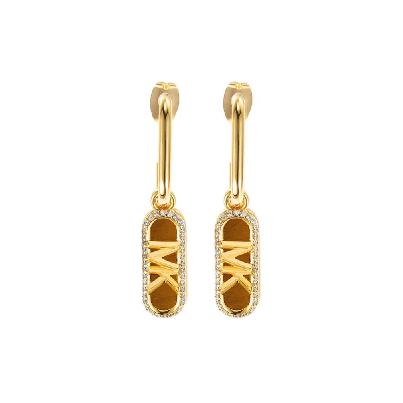 Michael Kors 14ct Yellow Gold Plated Brass Tiger's Eye Empire Charm Drop Earring