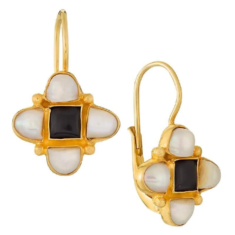 Mona Lisa Onyx and Pearl Earrings