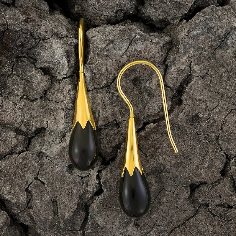 Onyx Cornflower Bud Egyptian Earrings