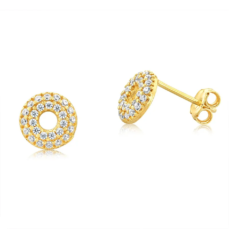 Sterling Silver Gold Plated Cubic Zirconia Circle Of Life Stud Earrings