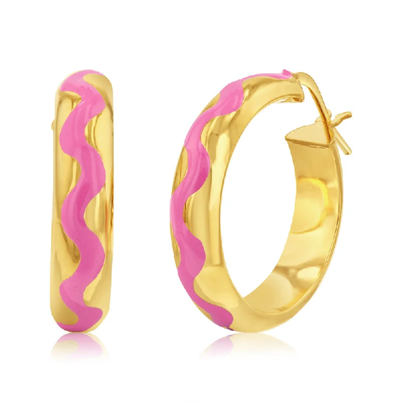 Sterling Silver Gold Plated Pink Enamel Hoop Earrings