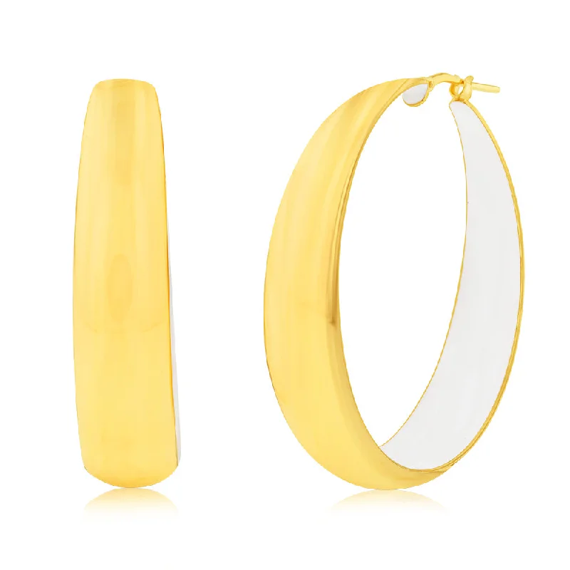 Sterling Silver Gold Plated White Enamel Inside 40mm Hoop Earrings