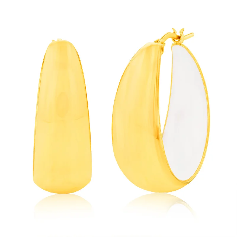 Sterling Silver Gold Plated White Enamel On The Inside 22mm Hoop Earrings