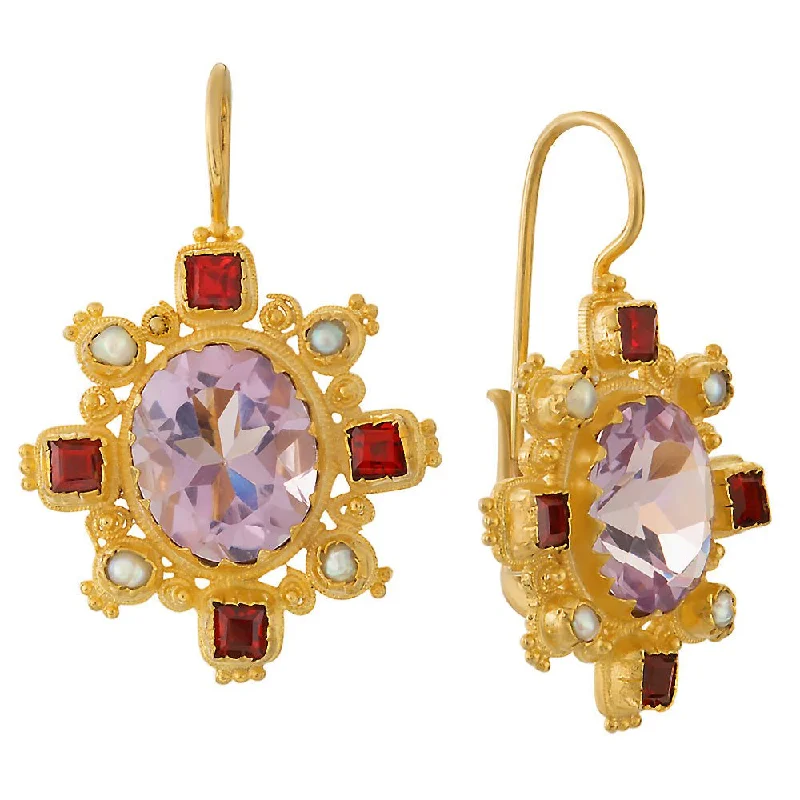 Trafalgar Amethyst, Garnet and Pearl Earrings