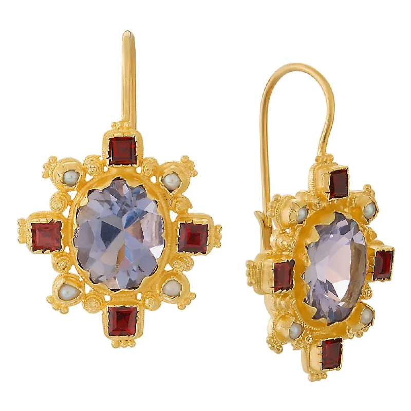 Trafalgar Iolite, Garnet and Pearl Earrings