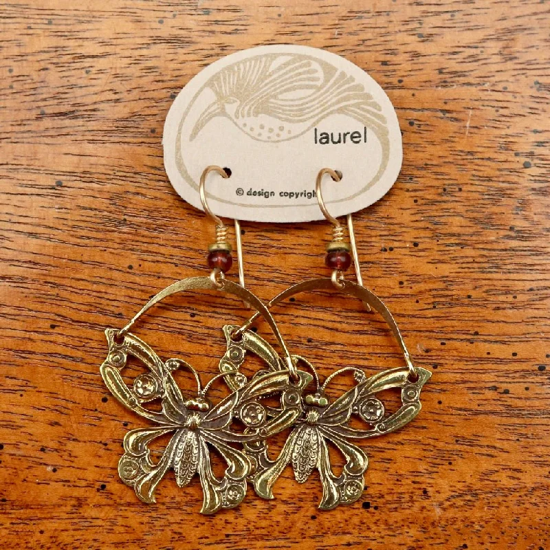 Vintage Laurel Burch Articulating Butterfly Gold-Plate Earrings