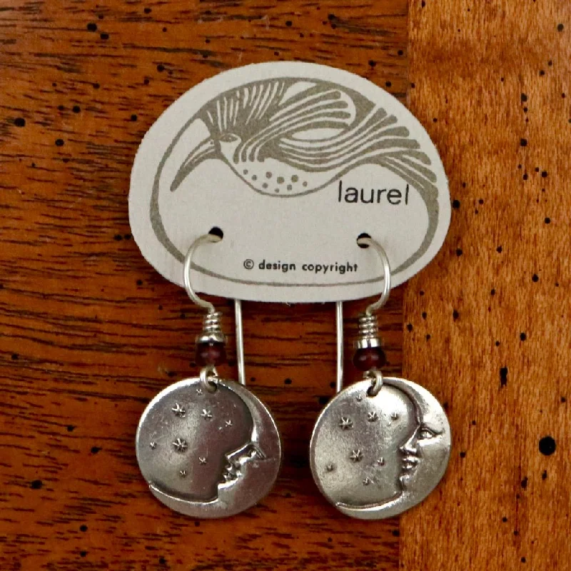 Vintage Laurel Burch Extra Small Moonface Silver-Plate Earrings