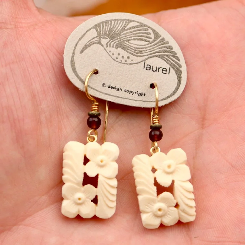 Vintage Laurel Burch Floral Bone Gold-Plate Dangles