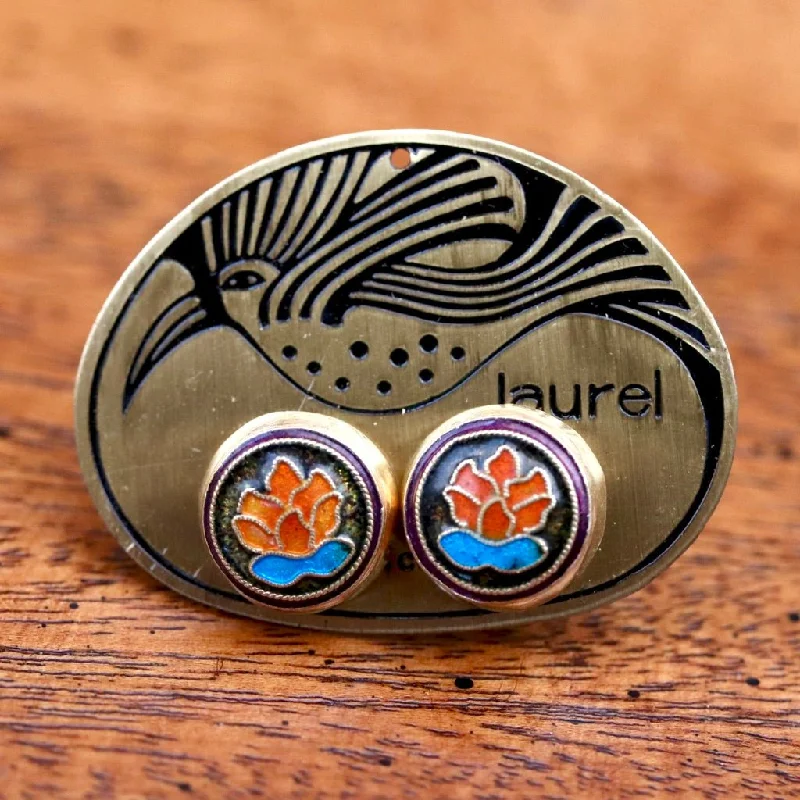 Vintage Laurel Burch Orange Lotus Gold-Vermeil Studs