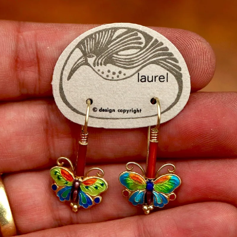 Vintage Laurel Burch Red Butterfly Gold-Vermeil Earrings