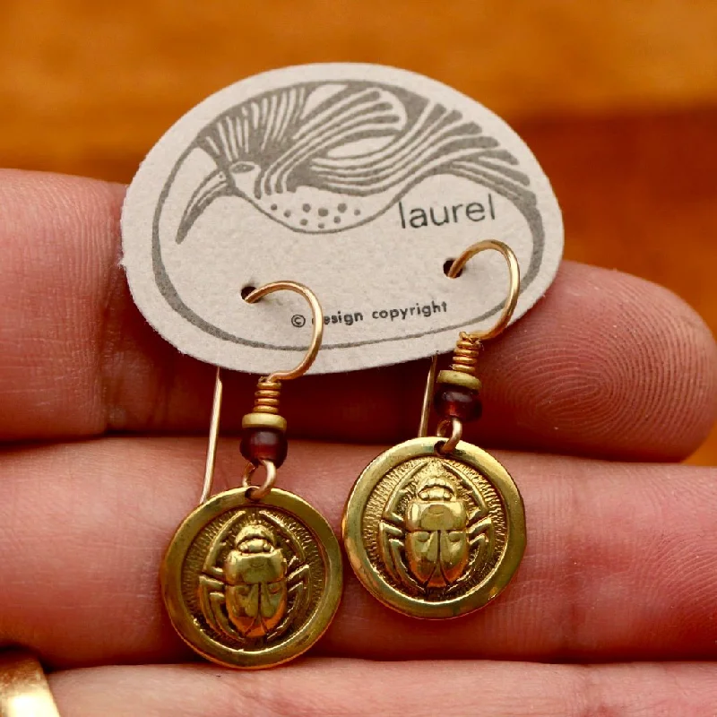 Vintage Laurel Burch Scarab Gold Plate Earrings