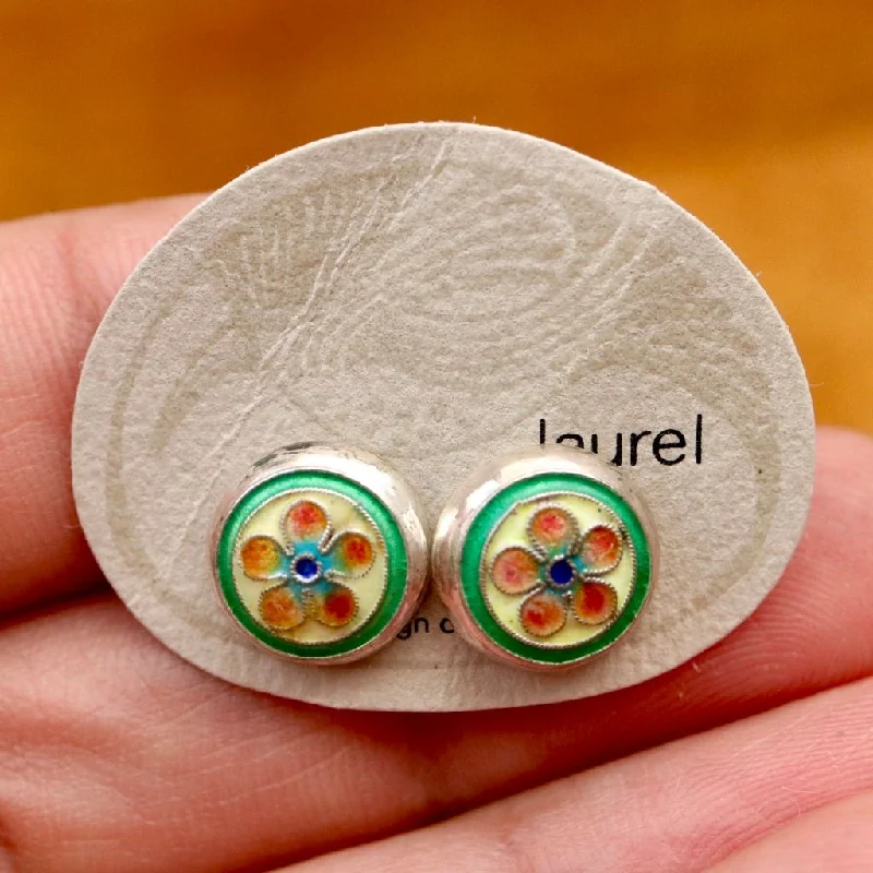 Vintage Laurel Burch Orange Flower Silver Studs