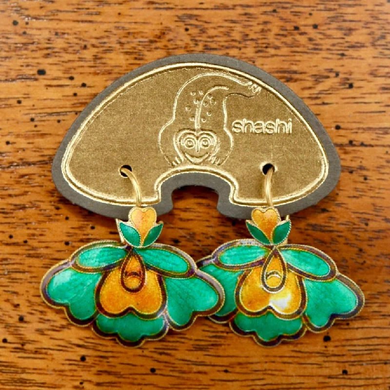 Vintage Shashi Green Orchid Earrings