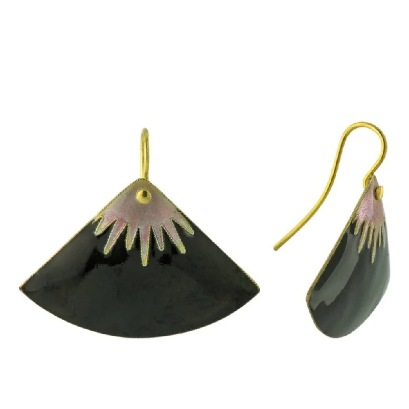 Vintage Shashi Large Fan Black and Mauve Gold-Vermeil Earrings