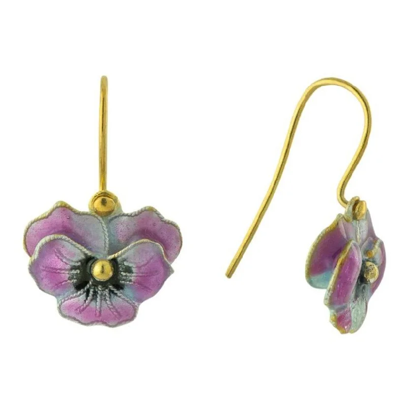 Vintage Shashi Pink Pansy Enamel Gold-Vermeil Earrings