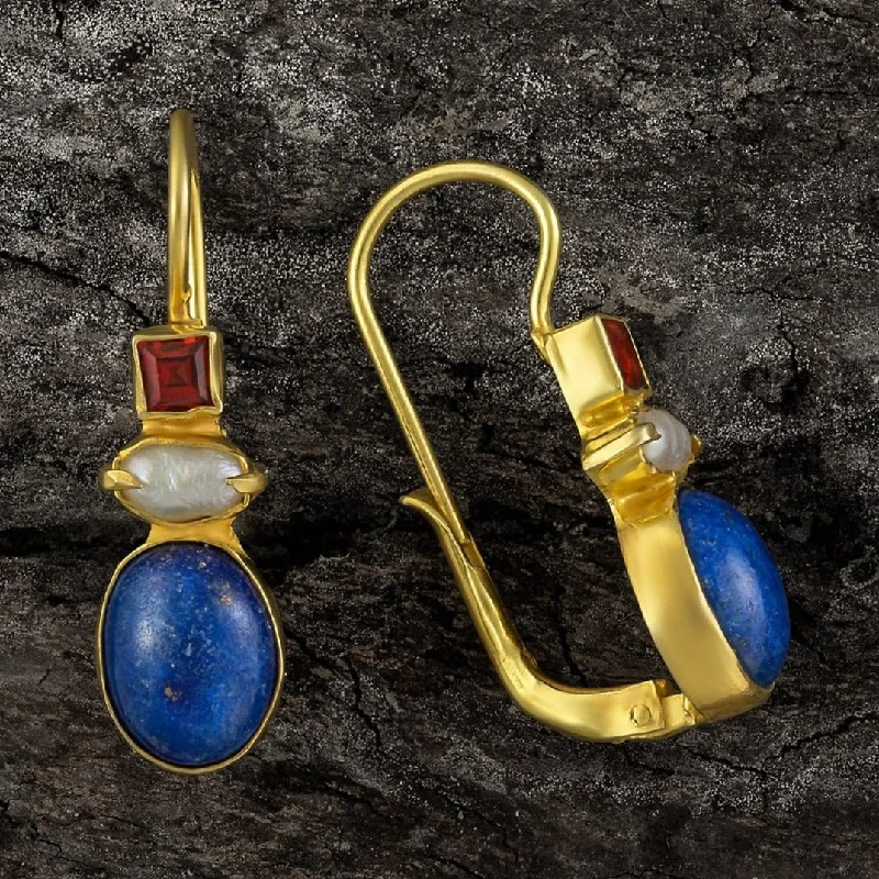 Westminster Lapis, Pearl and Garnet Earrings