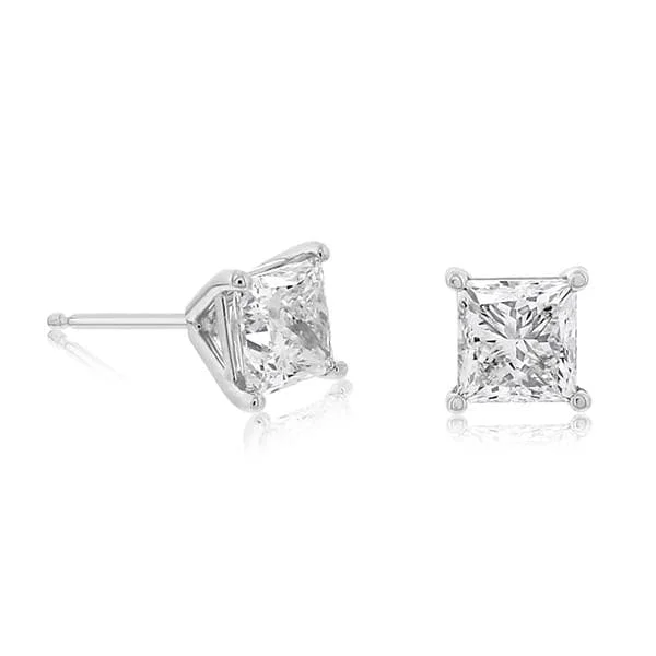 1.00 Carat Princess Cut Diamond Stud Earrings