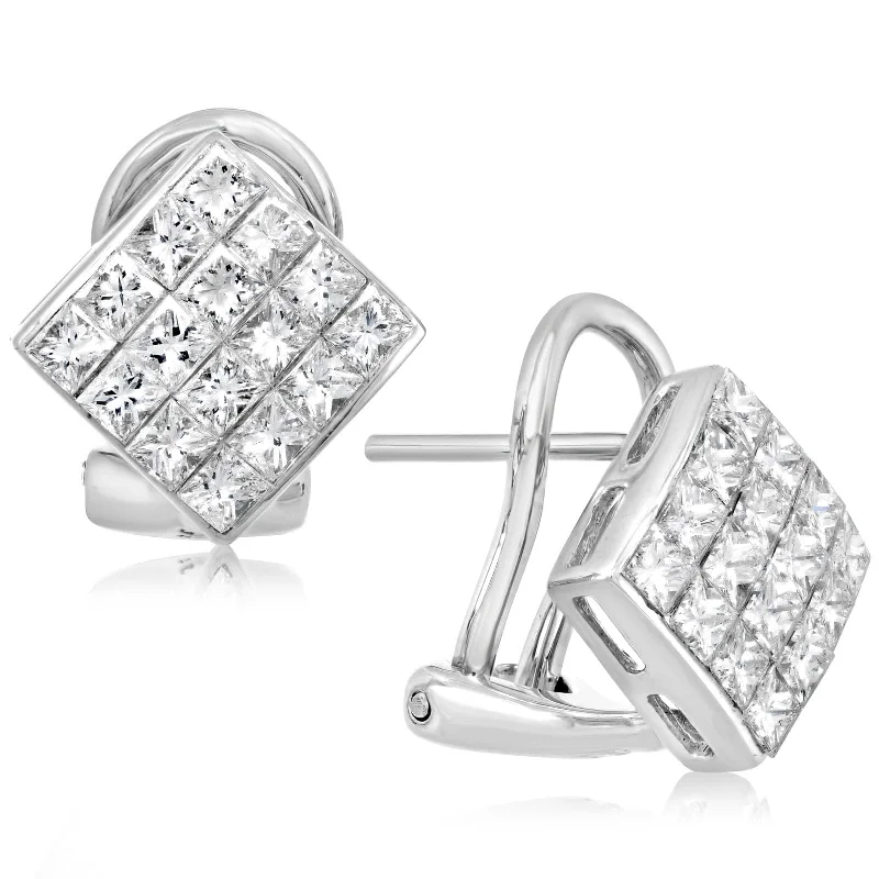 1.35 Carat Princess Cut Cluster Diamond Earrings