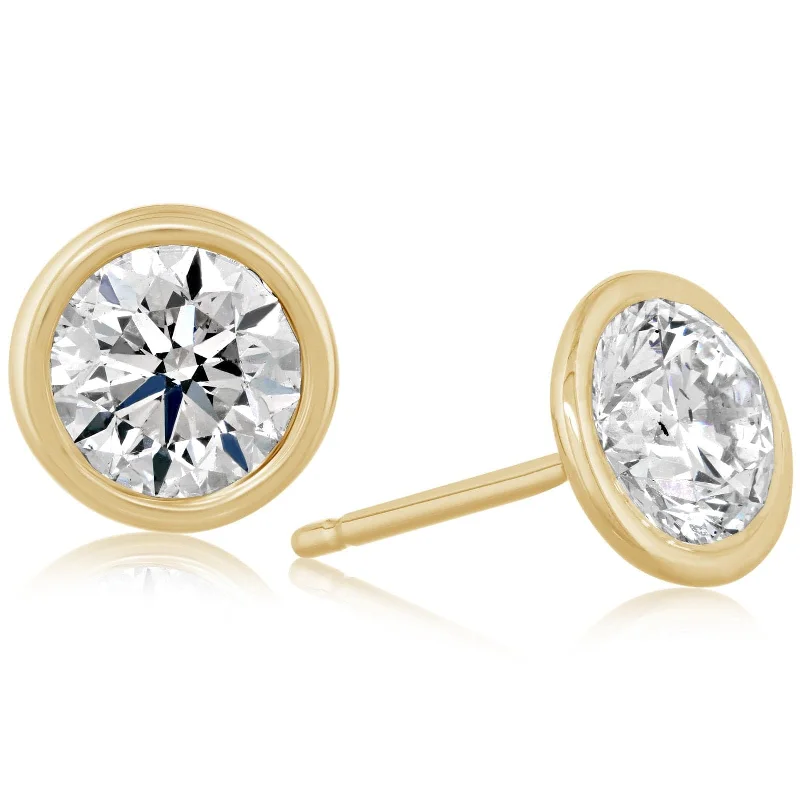 1.50 Carat Round Diamond Bezel Stud Earrings