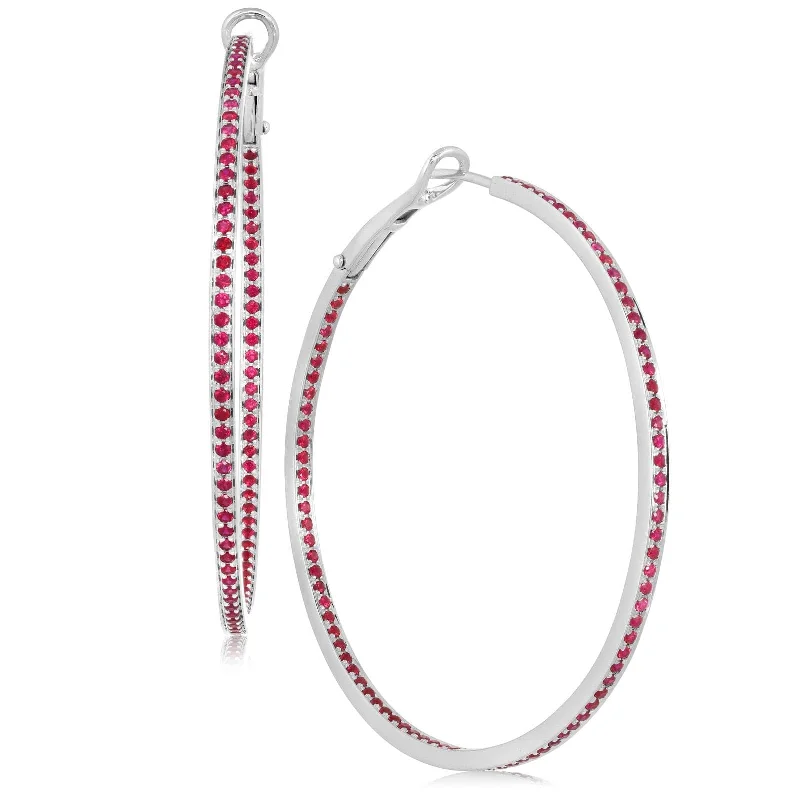 14k White Gold Ruby Hoop Earrings