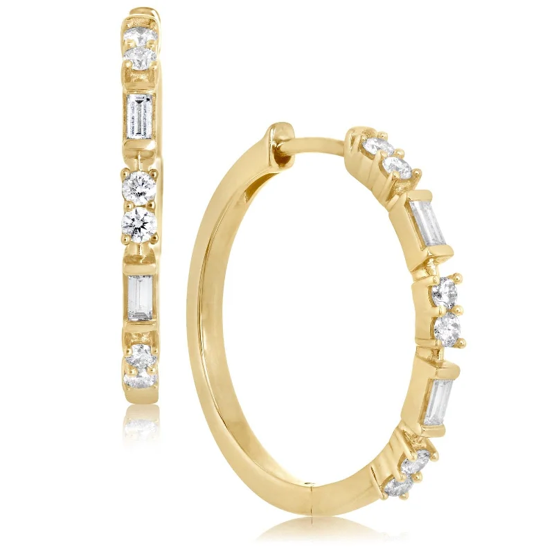 21mm Baguette & Round Diamond Hoops