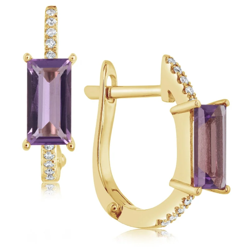 Baguette Amethyst & Diamond Huggie Earrings