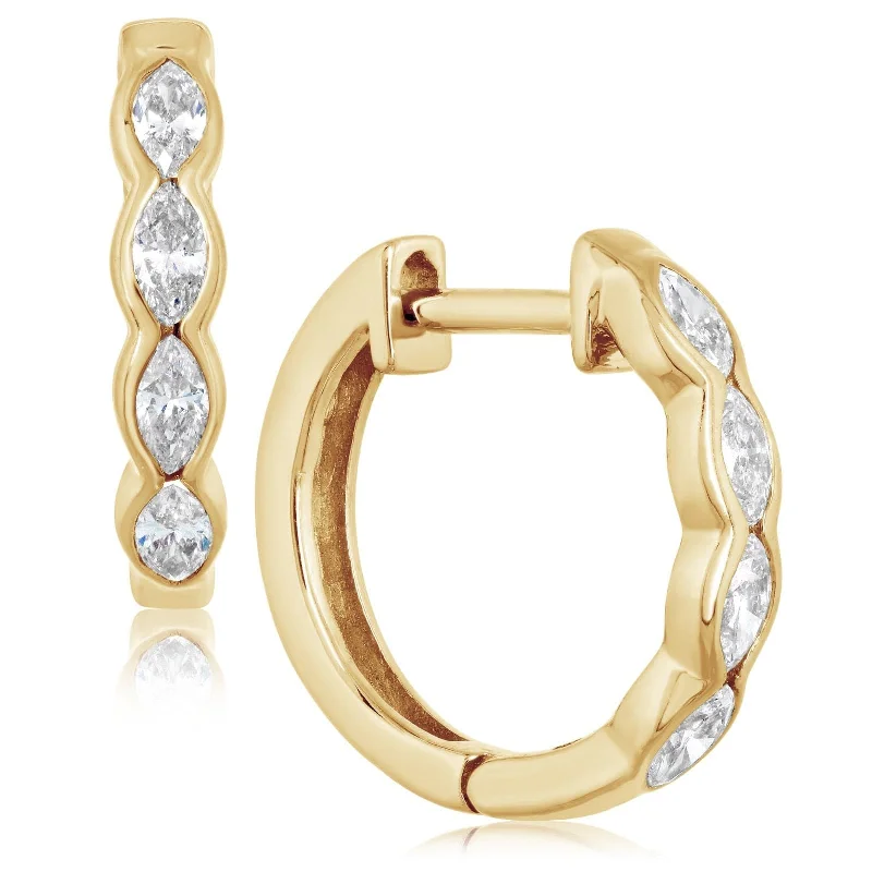 Bezel Set Marquise Diamond Huggie Earrings